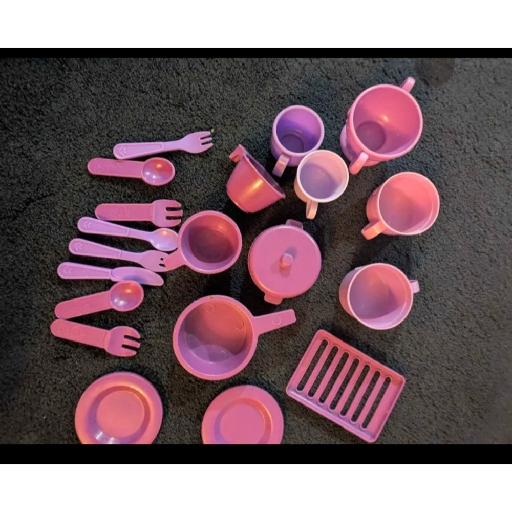 Pigittle 21 Piece Pink Purple Play Kitchen Dishes Set Kids Pretend Utensils Pot